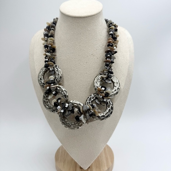 Vintage Cg Signed Gemstone Silver Tone Chain Chunky Statement Necklace - Picture 1 of 8